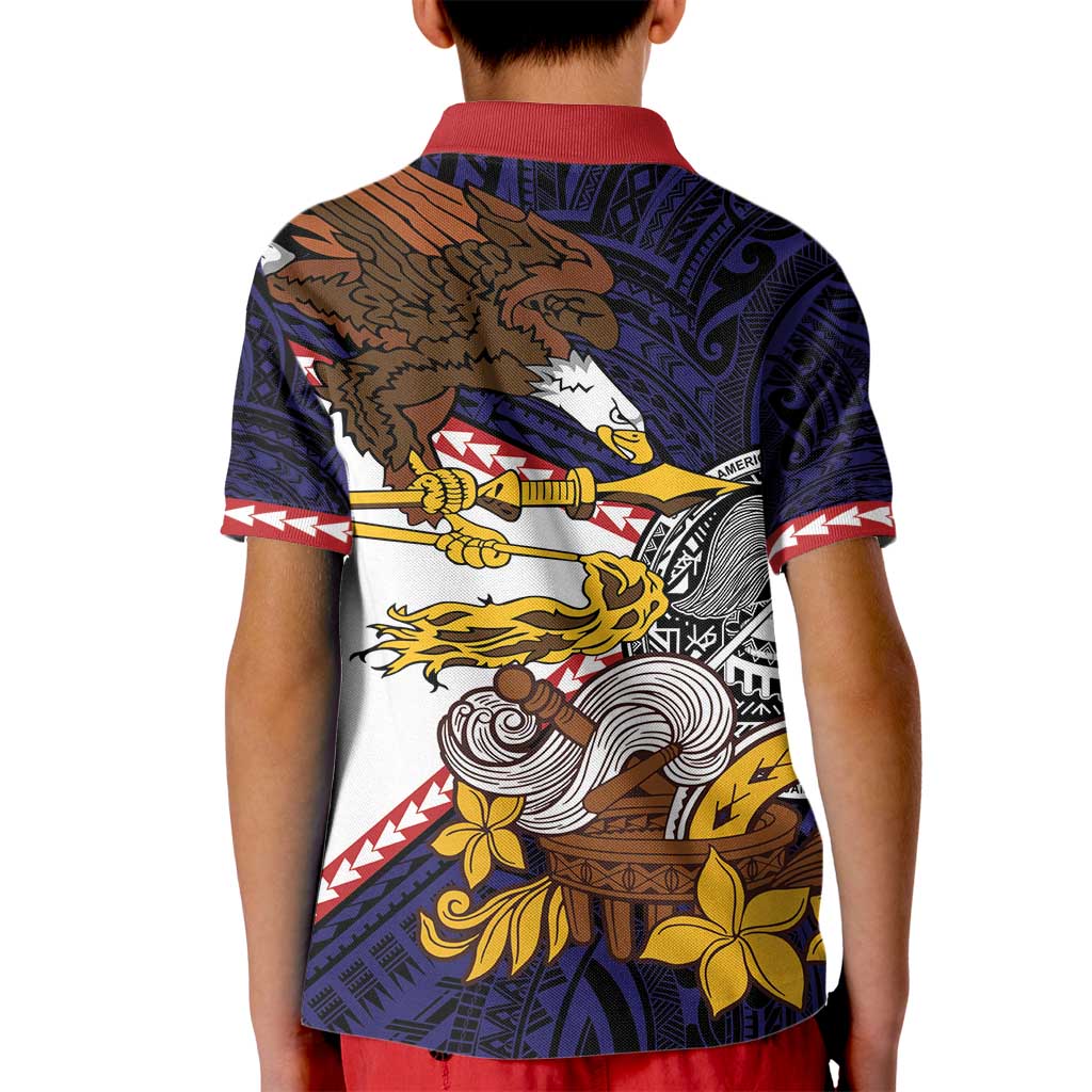 American Samoa Eagle Kava Bowl Kid Polo Shirt Plumeria Polynesian Pattern