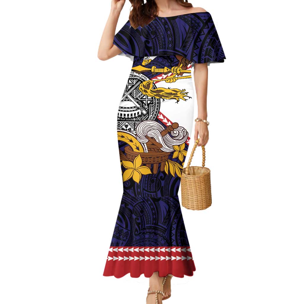 American Samoa Eagle Kava Bowl Mermaid Dress Plumeria Polynesian Pattern