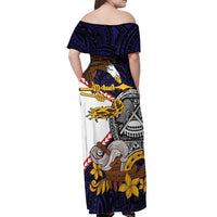 American Samoa Eagle Kava Bowl Off Shoulder Maxi Dress Plumeria Polynesian Pattern