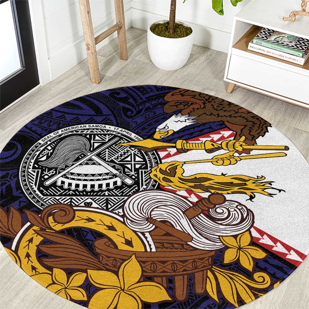 American Samoa Eagle Kava Bowl Round Carpet Plumeria Polynesian Pattern