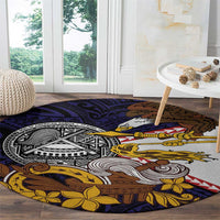 American Samoa Eagle Kava Bowl Round Carpet Plumeria Polynesian Pattern
