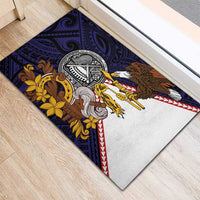 American Samoa Eagle Kava Bowl Rubber Doormat Plumeria Polynesian Pattern