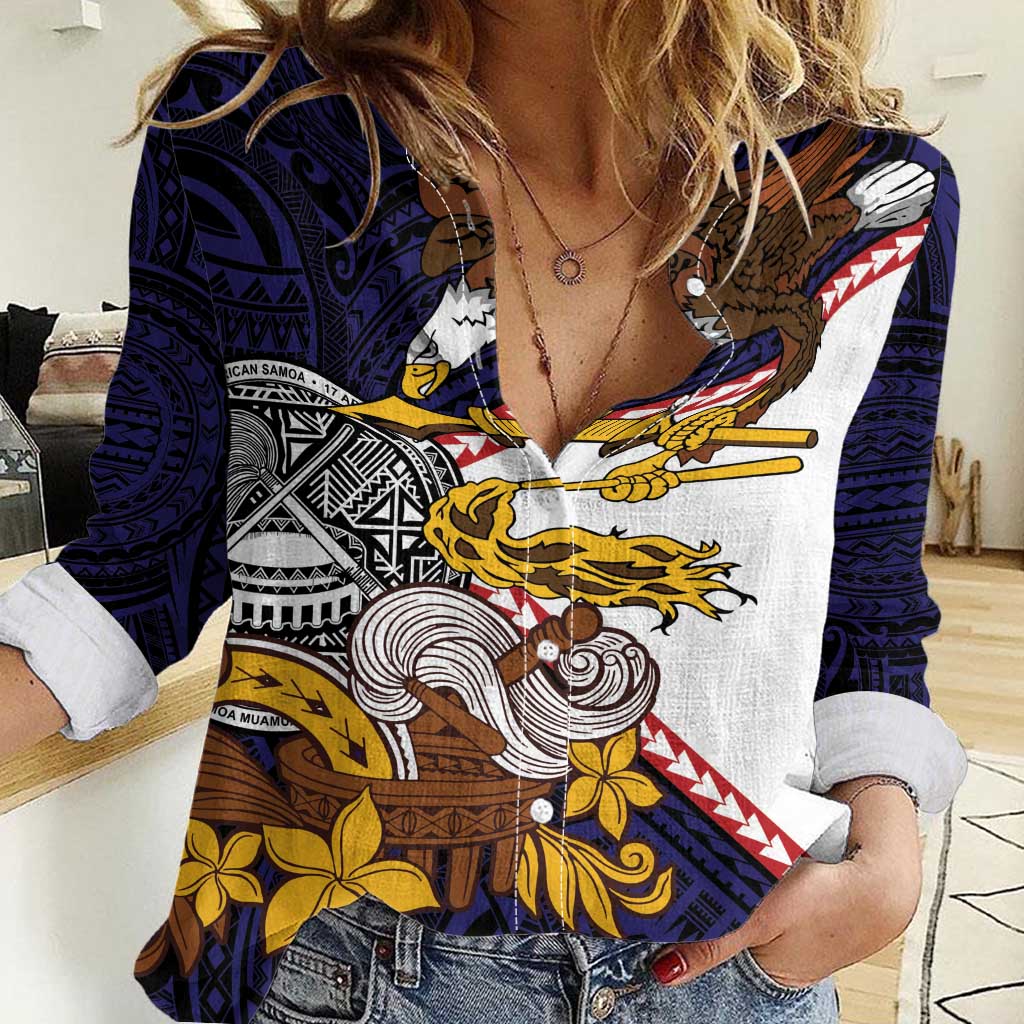 American Samoa Eagle Kava Bowl Women Casual Shirt Plumeria Polynesian Pattern