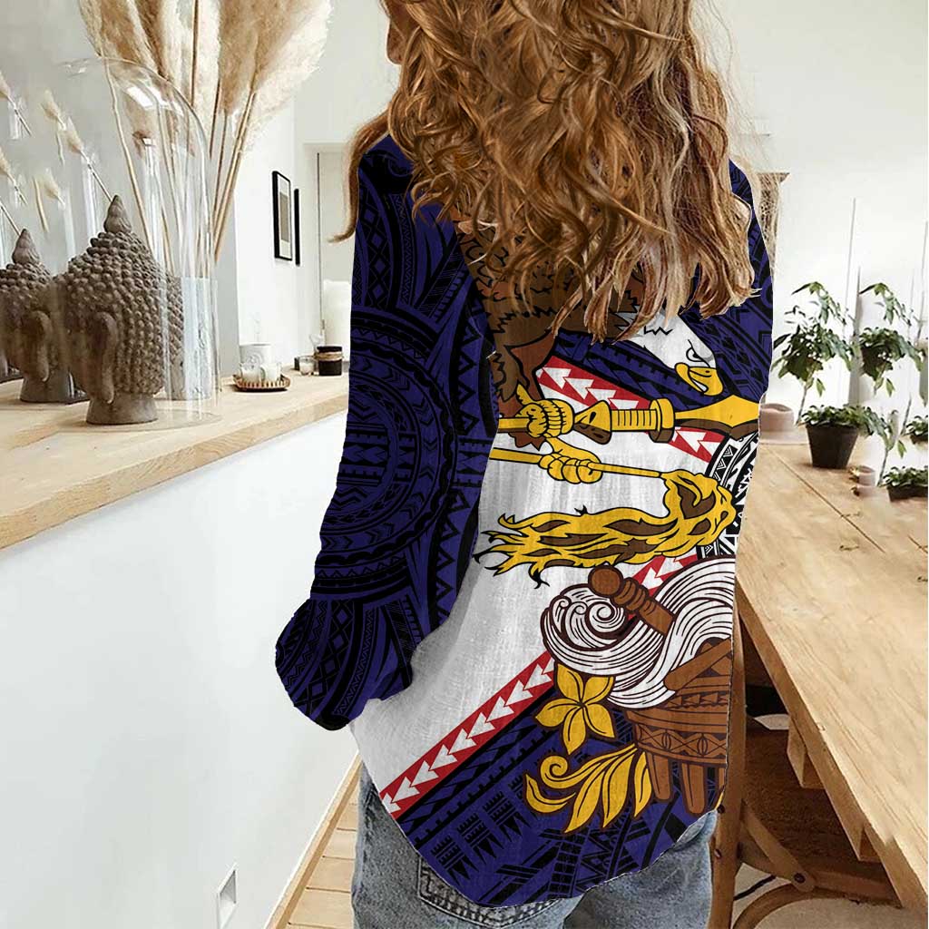 American Samoa Eagle Kava Bowl Women Casual Shirt Plumeria Polynesian Pattern