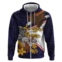 American Samoa Eagle Kava Bowl Zip Hoodie Plumeria Polynesian Pattern