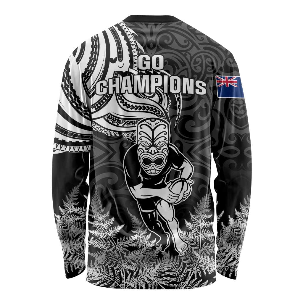 New Zealand Silver Fern Rugby Long Sleeve Shirt Maori Tiki Player With Ta Moko Tribal LT01 - Polynesian Pride