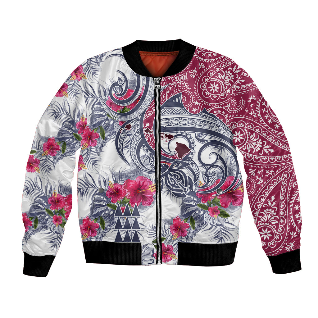 Hawaii Kakau Mix Paisley Pattern Bomber Jacket Polynesian Tropical Unique Style LT01 Unisex White - Polynesian Pride