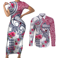 Hawaii Kakau Mix Paisley Pattern Couples Matching Short Sleeve Bodycon Dress and Long Sleeve Button Shirt Polynesian Tropical Unique Style LT01 White - Polynesian Pride