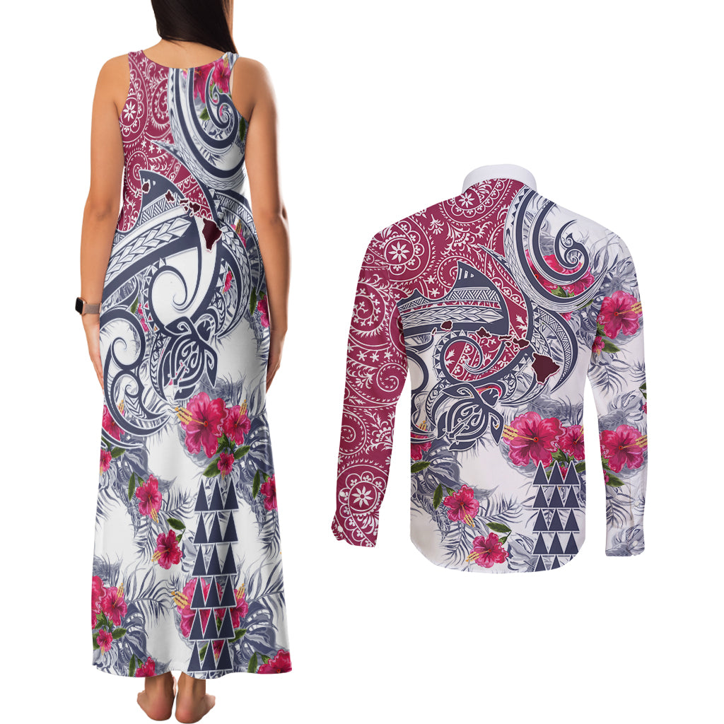 Hawaii Kakau Mix Paisley Pattern Couples Matching Tank Maxi Dress and Long Sleeve Button Shirt Polynesian Tropical Unique Style LT01 - Polynesian Pride