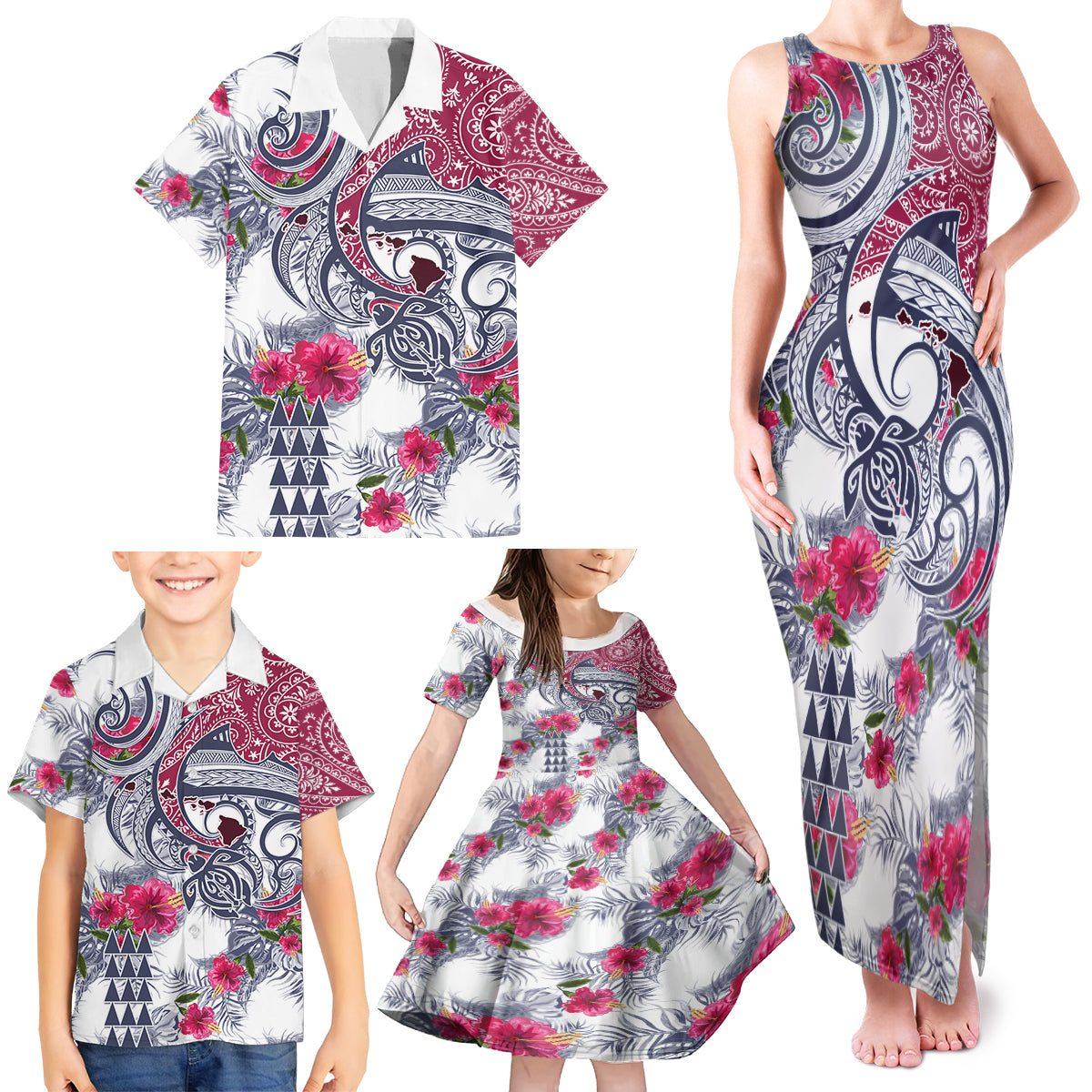 Hawaii Kakau Mix Paisley Pattern Family Matching Tank Maxi Dress and Hawaiian Shirt Polynesian Tropical Unique Style LT01 - Polynesian Pride