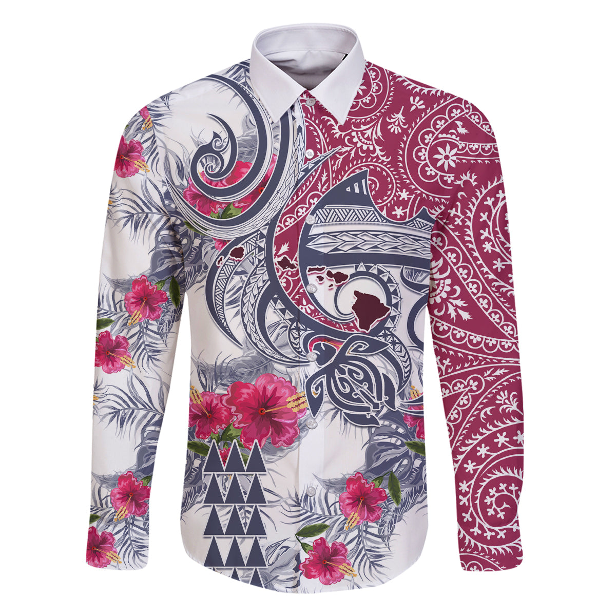 Hawaii Kakau Mix Paisley Pattern Family Matching Tank Maxi Dress and Hawaiian Shirt Polynesian Tropical Unique Style LT01 Dad's Shirt - Long Sleeve White - Polynesian Pride