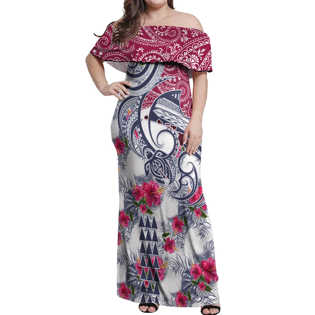 Hawaii Kakau Mix Paisley Pattern Off Shoulder Maxi Dress Polynesian Tropical Unique Style LT01 Women White - Polynesian Pride