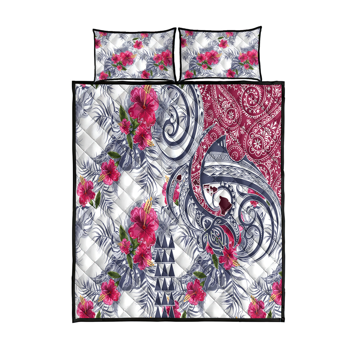 Hawaii Kakau Mix Paisley Pattern Quilt Bed Set Polynesian Tropical Unique Style LT01 White - Polynesian Pride