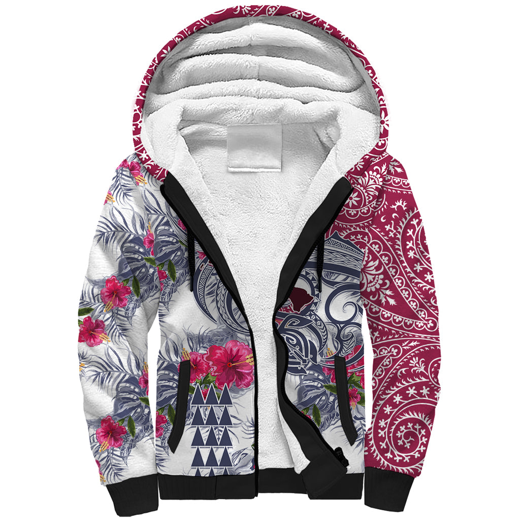 Hawaii Kakau Mix Paisley Pattern Sherpa Hoodie Polynesian Tropical Unique Style LT01 Unisex White - Polynesian Pride