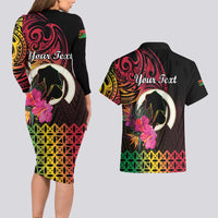 Personalised Vanuatu Port Vila Stay Strong Couples Matching Long Sleeve Bodycon Dress and Hawaiian Shirt Long God Yumi Stanap LT01 - Polynesian Pride