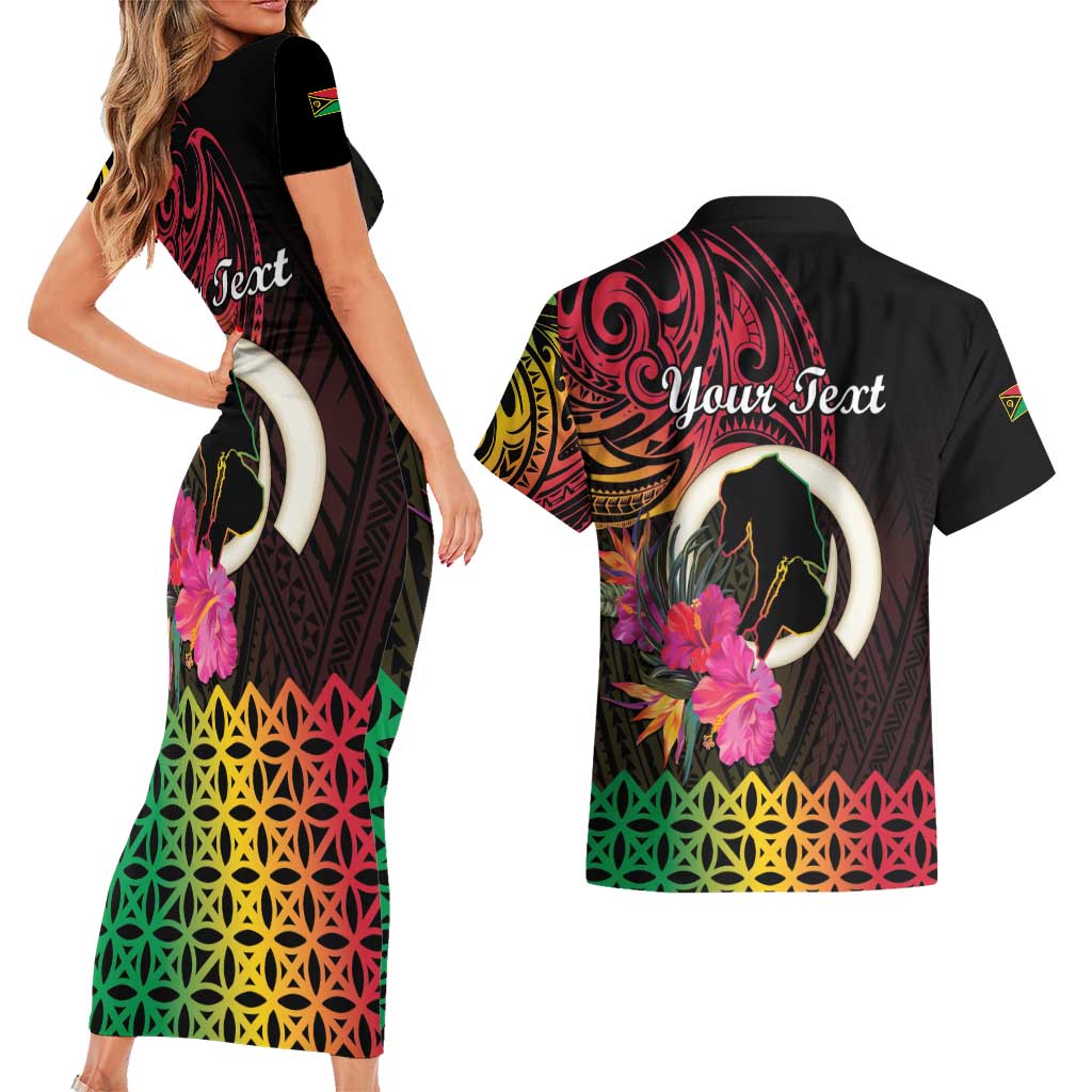 Personalised Vanuatu Port Vila Stay Strong Couples Matching Short Sleeve Bodycon Dress and Hawaiian Shirt Long God Yumi Stanap LT01 - Polynesian Pride