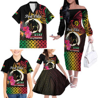 Personalised Vanuatu Port Vila Stay Strong Family Matching Off The Shoulder Long Sleeve Dress and Hawaiian Shirt Long God Yumi Stanap LT01 - Polynesian Pride