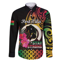 Personalised Vanuatu Port Vila Stay Strong Family Matching Off Shoulder Short Dress and Hawaiian Shirt Long God Yumi Stanap LT01 Dad's Shirt - Long Sleeve Black - Polynesian Pride