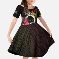 Personalised Vanuatu Port Vila Stay Strong Family Matching Puletasi and Hawaiian Shirt Long God Yumi Stanap LT01 Daughter's Dress Black - Polynesian Pride