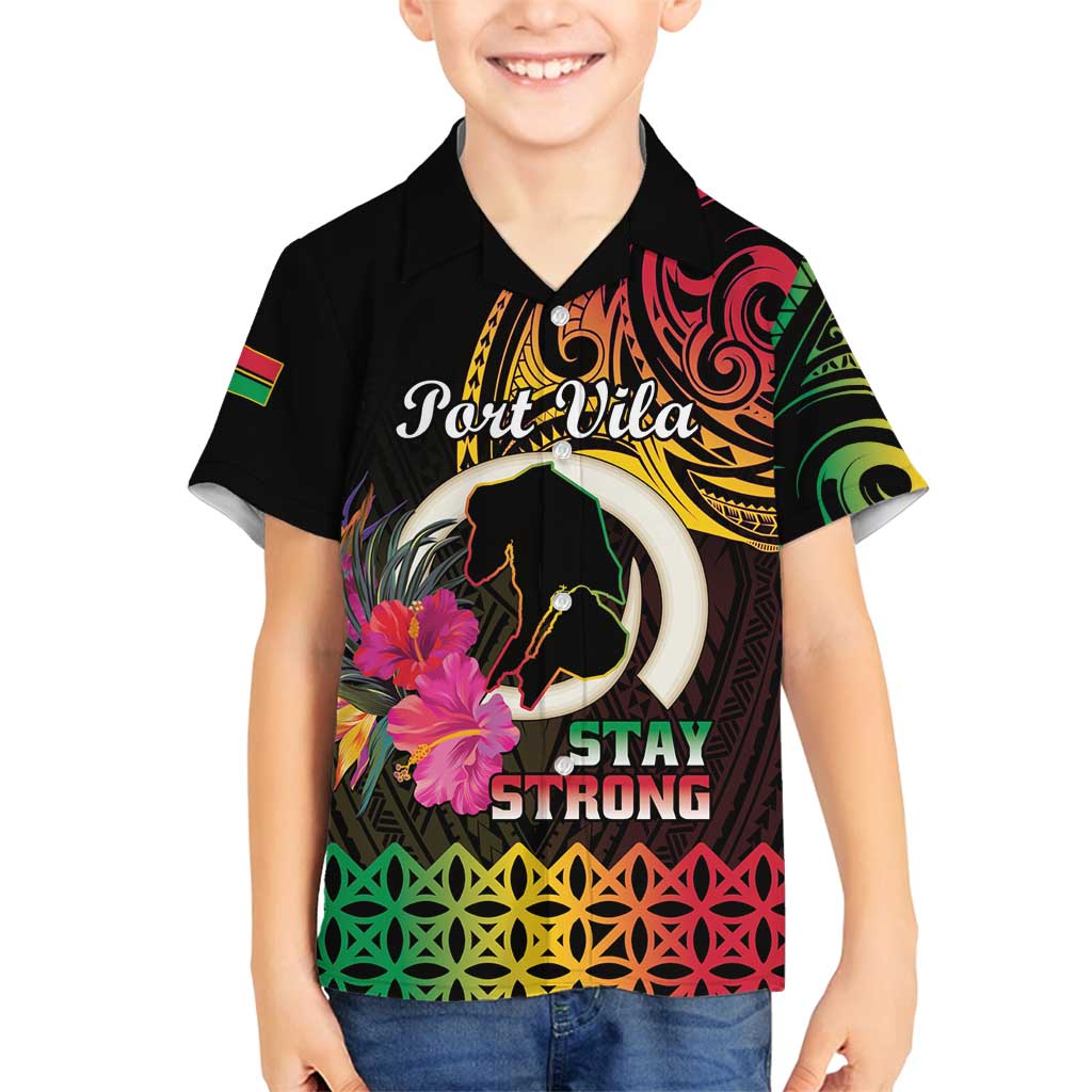 Personalised Vanuatu Port Vila Stay Strong Family Matching Puletasi and Hawaiian Shirt Long God Yumi Stanap LT01 Son's Shirt Black - Polynesian Pride