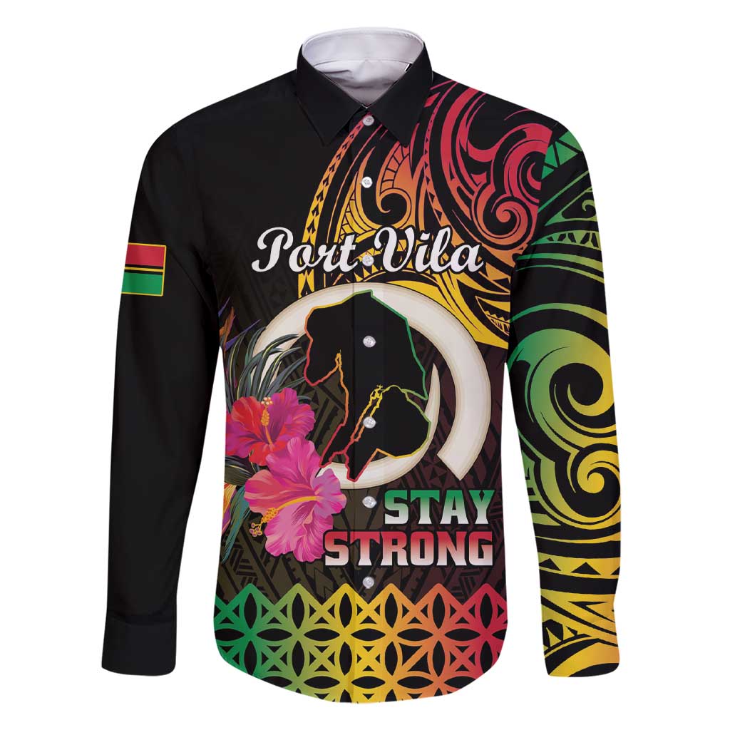 Personalised Vanuatu Port Vila Stay Strong Family Matching Short Sleeve Bodycon Dress and Hawaiian Shirt Long God Yumi Stanap LT01 Dad's Shirt - Long Sleeve Black - Polynesian Pride