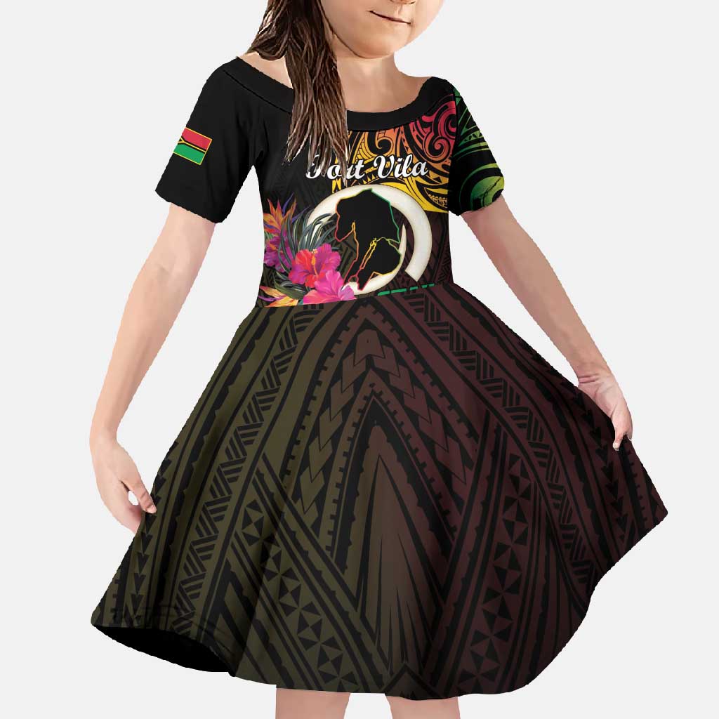Personalised Vanuatu Port Vila Stay Strong Family Matching Tank Maxi Dress and Hawaiian Shirt Long God Yumi Stanap LT01 Daughter's Dress Black - Polynesian Pride