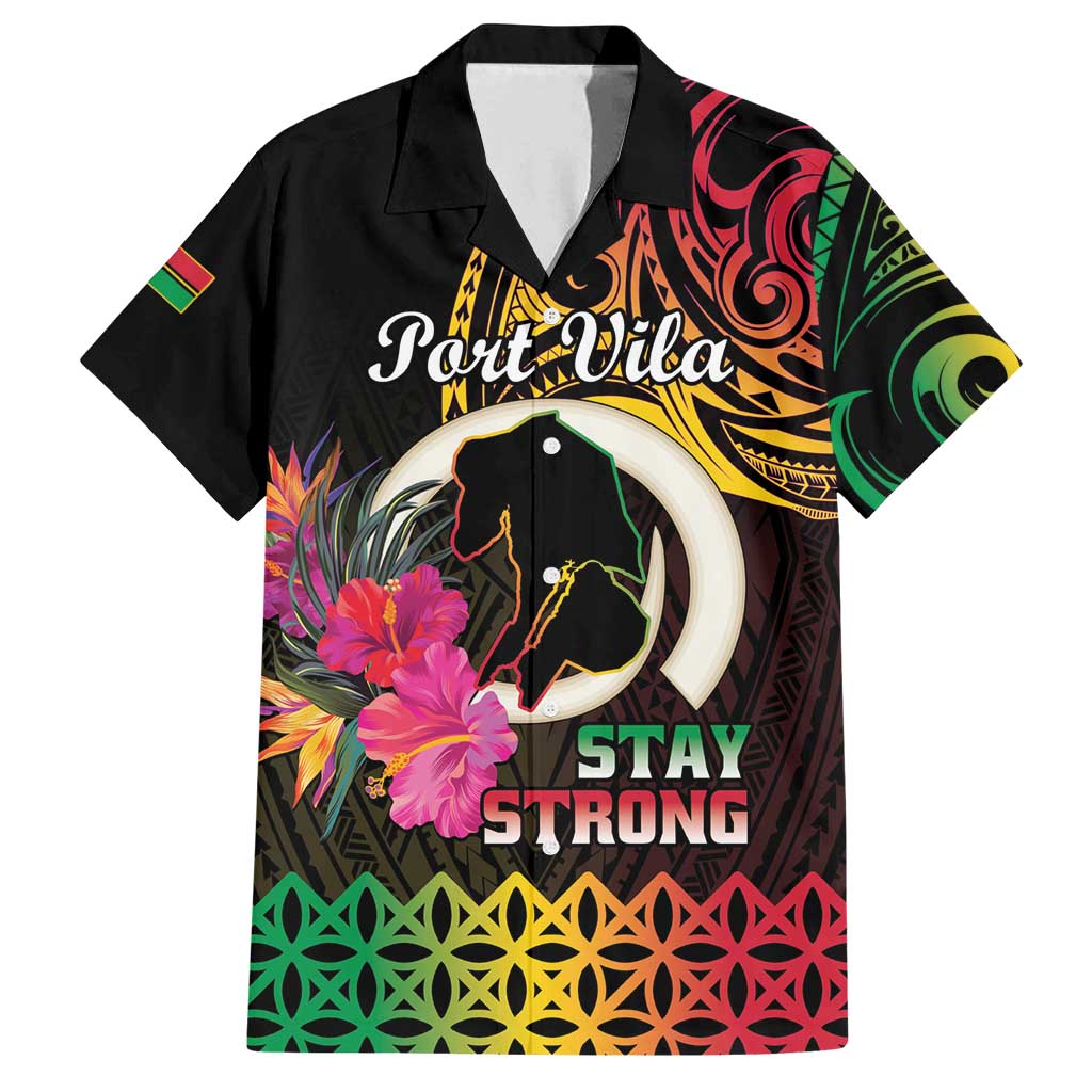 Personalised Vanuatu Port Vila Stay Strong Family Matching Tank Maxi Dress and Hawaiian Shirt Long God Yumi Stanap LT01 Dad's Shirt - Short Sleeve Black - Polynesian Pride