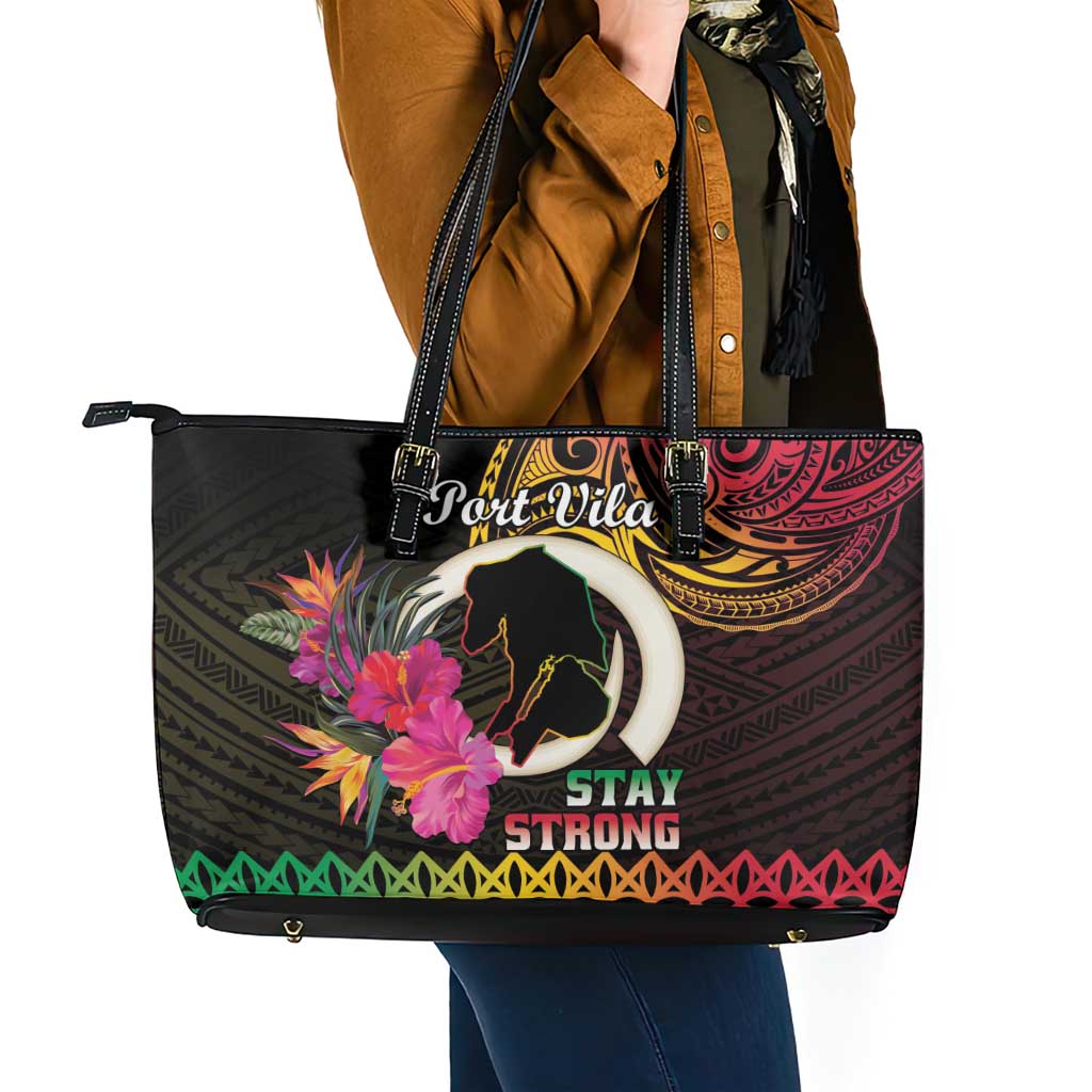 Vanuatu Port Vila Stay Strong Leather Tote Bag Long God Yumi Stanap