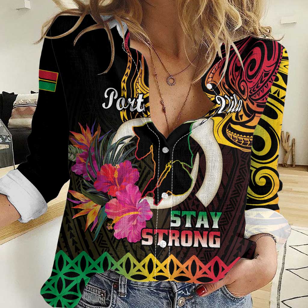 Personalised Vanuatu Port Vila Stay Strong Women Casual Shirt Long God Yumi Stanap
