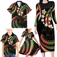 Hawaii Map Kanaka Maoli Family Matching Long Sleeve Bodycon Dress and Hawaiian Shirt Fantastic Frangipani Reggae LT01 - Polynesian Pride