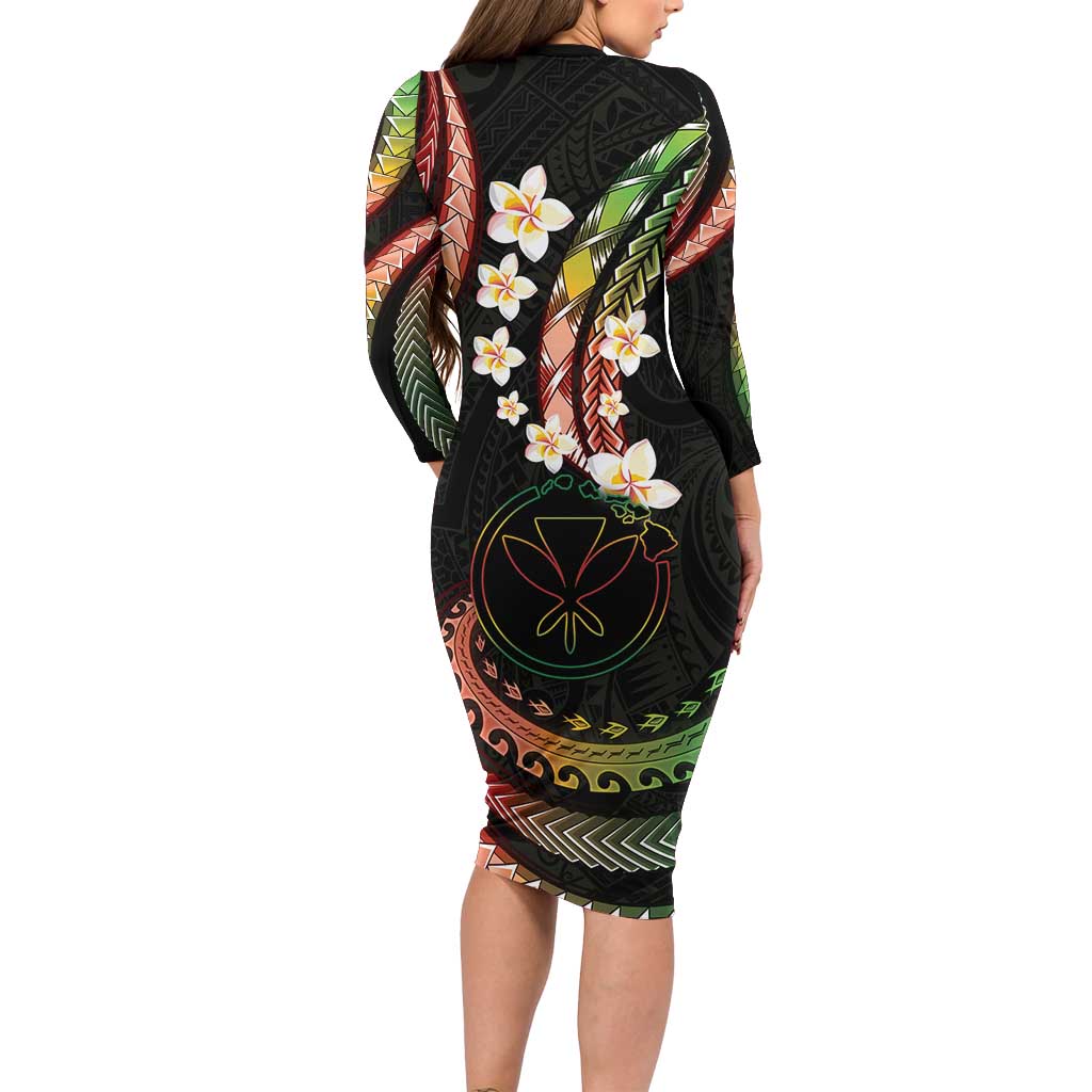 Hawaii Map Kanaka Maoli Family Matching Long Sleeve Bodycon Dress and Hawaiian Shirt Fantastic Frangipani Reggae LT01 - Polynesian Pride