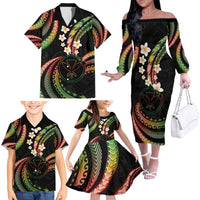 Hawaii Map Kanaka Maoli Family Matching Off The Shoulder Long Sleeve Dress and Hawaiian Shirt Fantastic Frangipani Reggae LT01 - Polynesian Pride