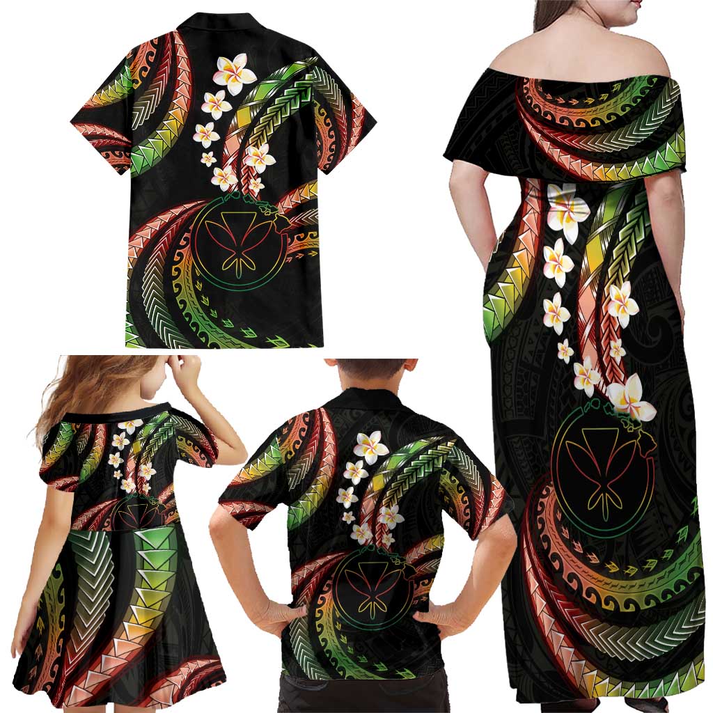 Hawaii Map Kanaka Maoli Family Matching Off Shoulder Maxi Dress and Hawaiian Shirt Fantastic Frangipani Reggae LT01 - Polynesian Pride