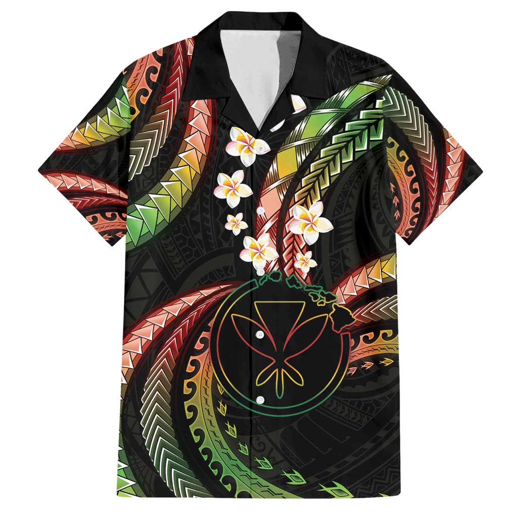 Hawaii Map Kanaka Maoli Family Matching Off Shoulder Maxi Dress and Hawaiian Shirt Fantastic Frangipani Reggae LT01 Dad's Shirt - Short Sleeve Reggae - Polynesian Pride
