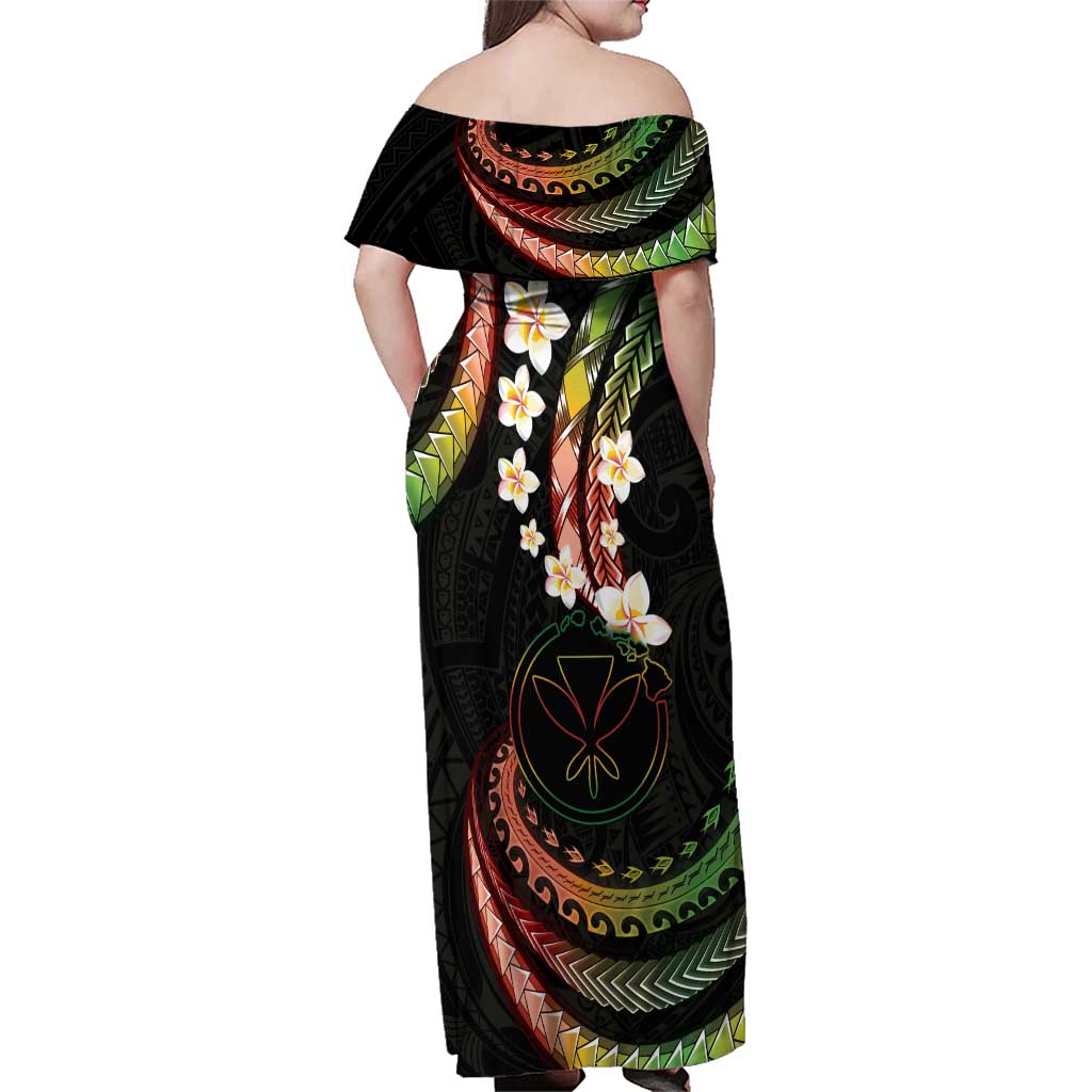 Hawaii Map Kanaka Maoli Family Matching Off Shoulder Maxi Dress and Hawaiian Shirt Fantastic Frangipani Reggae LT01 - Polynesian Pride