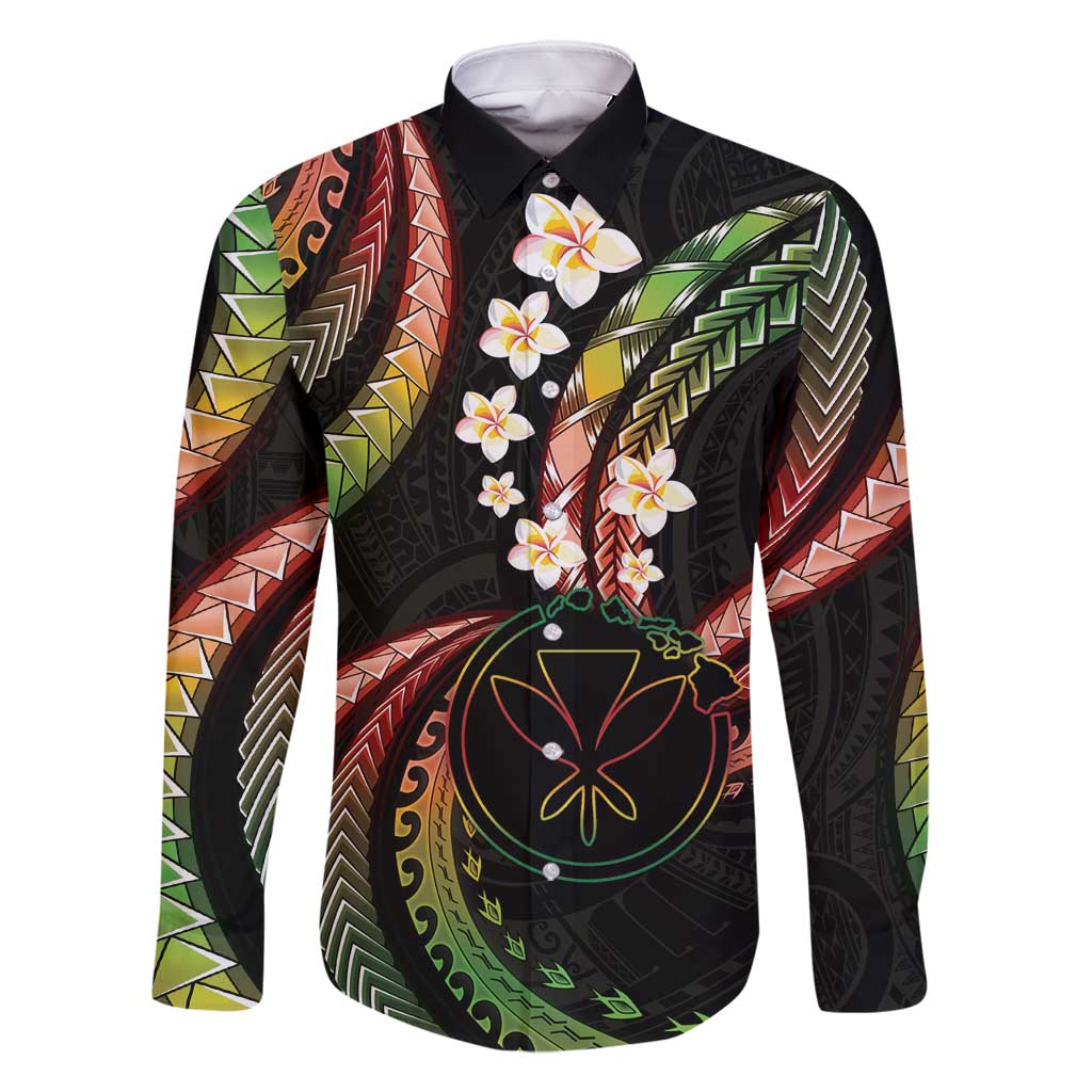 Hawaii Map Kanaka Maoli Family Matching Off Shoulder Short Dress and Hawaiian Shirt Fantastic Frangipani Reggae LT01 Dad's Shirt - Long Sleeve Reggae - Polynesian Pride