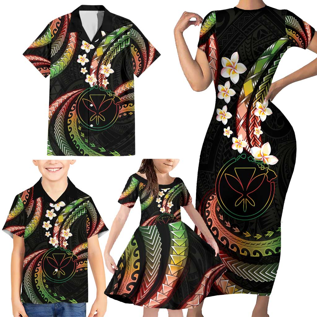 Hawaii Map Kanaka Maoli Family Matching Short Sleeve Bodycon Dress and Hawaiian Shirt Fantastic Frangipani Reggae LT01 - Polynesian Pride