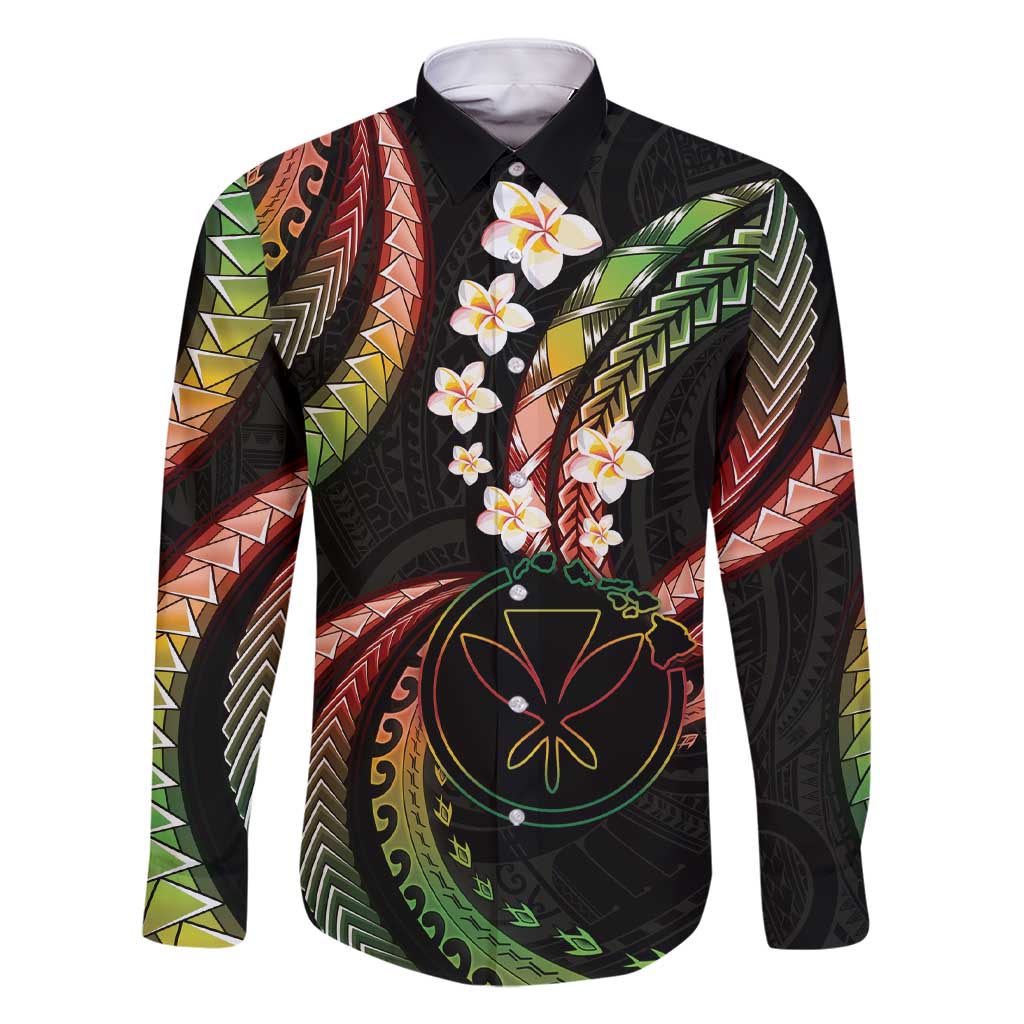 Hawaii Map Kanaka Maoli Family Matching Short Sleeve Bodycon Dress and Hawaiian Shirt Fantastic Frangipani Reggae LT01 Dad's Shirt - Long Sleeve Reggae - Polynesian Pride