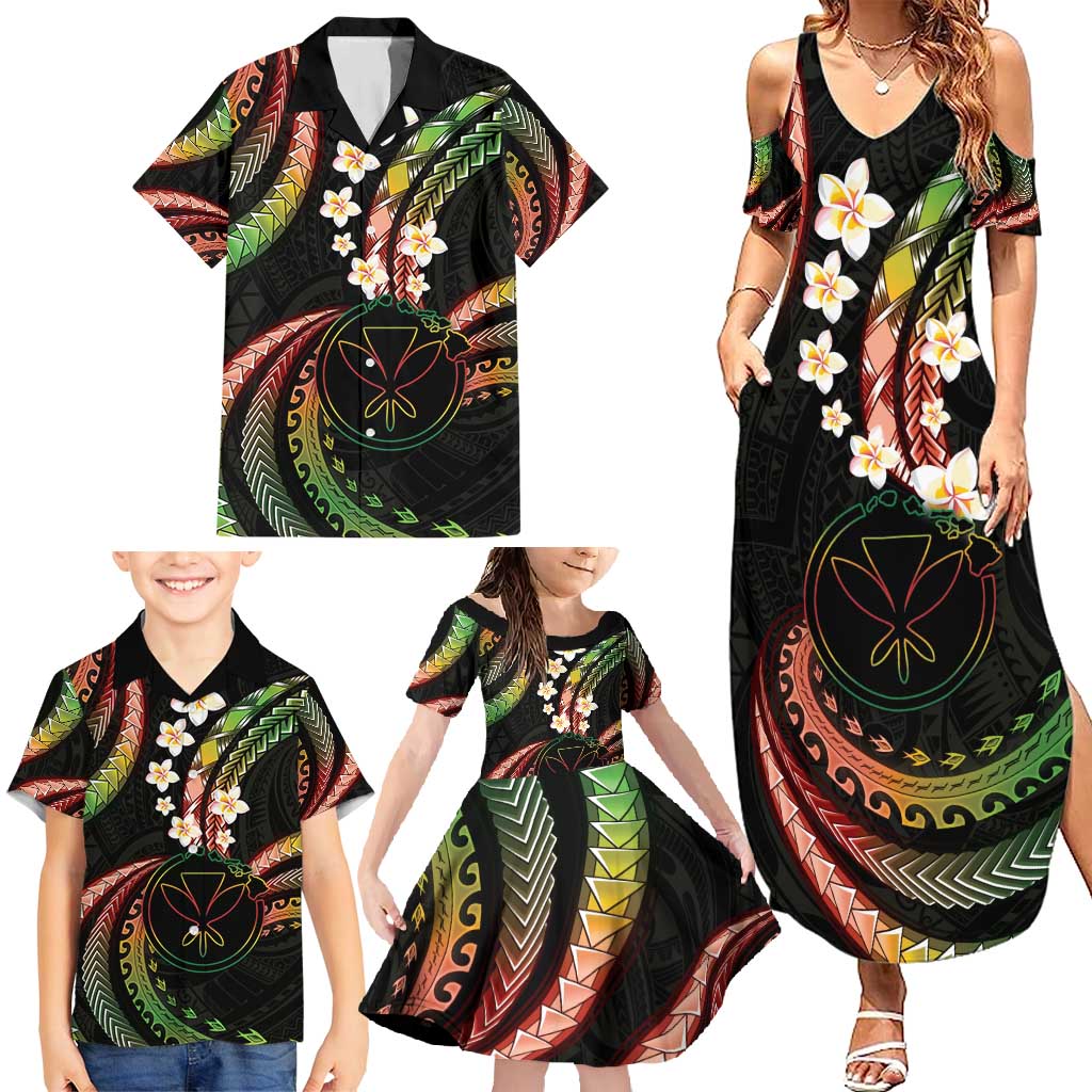 Hawaii Map Kanaka Maoli Family Matching Summer Maxi Dress and Hawaiian Shirt Fantastic Frangipani Reggae LT01 - Polynesian Pride