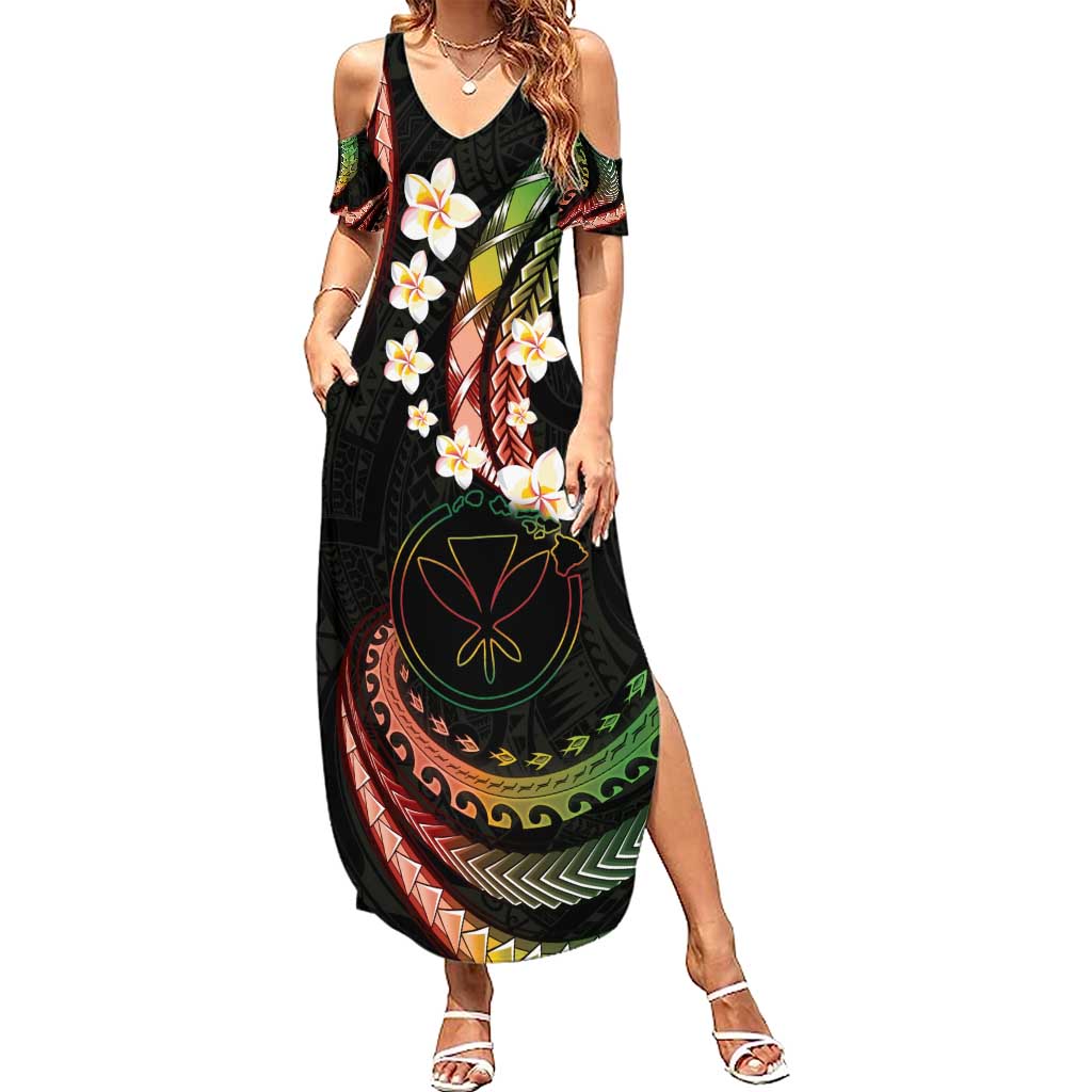Hawaii Map Kanaka Maoli Family Matching Summer Maxi Dress and Hawaiian Shirt Fantastic Frangipani Reggae LT01 Mom's Dress Reggae - Polynesian Pride