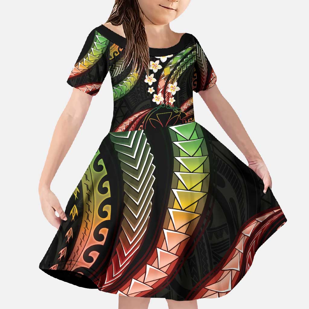 Hawaii Map Kanaka Maoli Family Matching Tank Maxi Dress and Hawaiian Shirt Fantastic Frangipani Reggae LT01 Daughter's Dress Reggae - Polynesian Pride