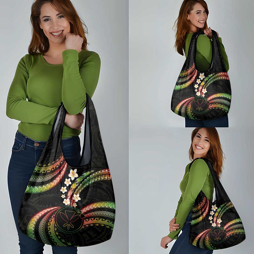 Hawaii Map Kanaka Maoli Grocery Bag Fantastic Frangipani Reggae