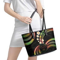 Hawaii Map Kanaka Maoli Leather Tote Bag Fantastic Frangipani Reggae