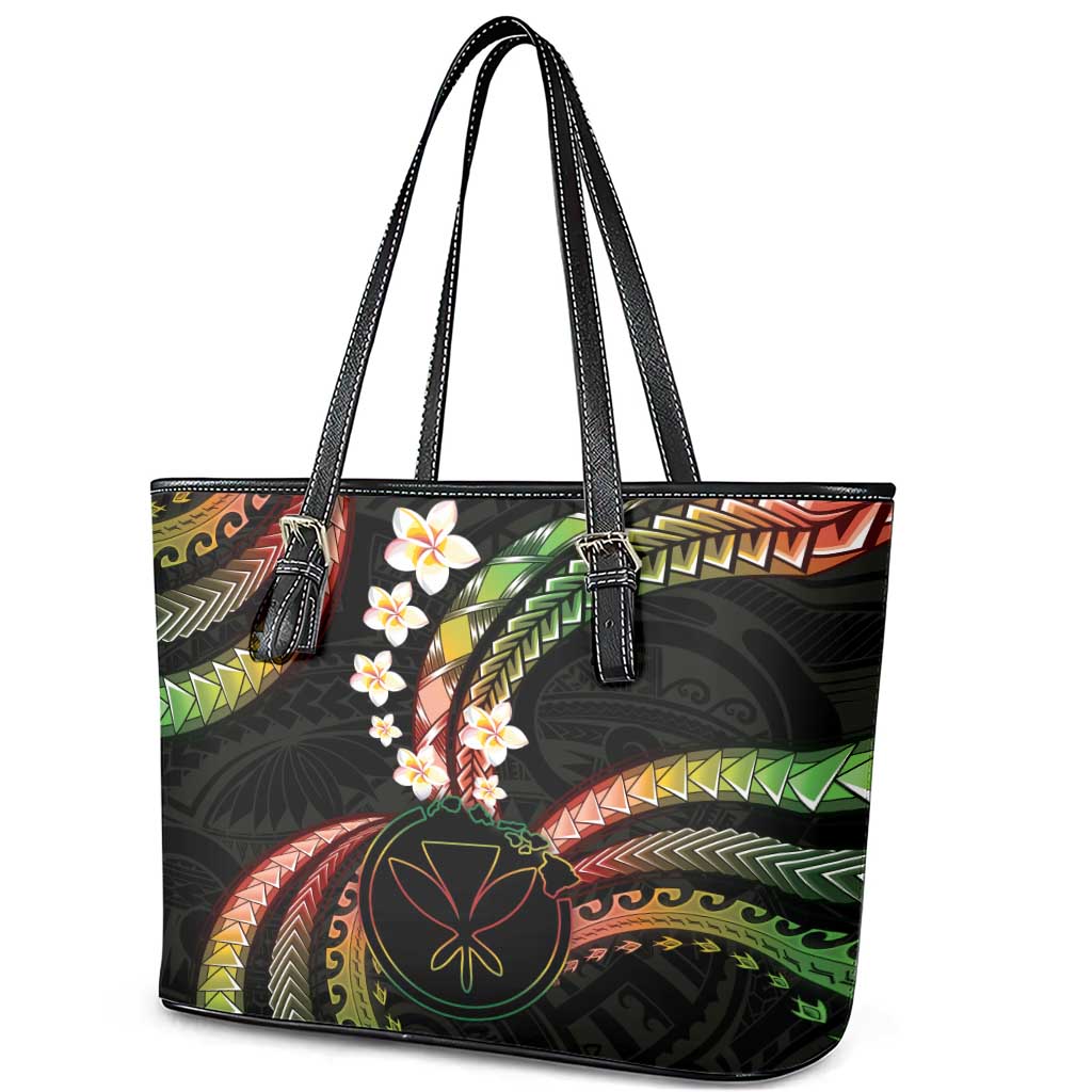 Hawaii Map Kanaka Maoli Leather Tote Bag Fantastic Frangipani Reggae