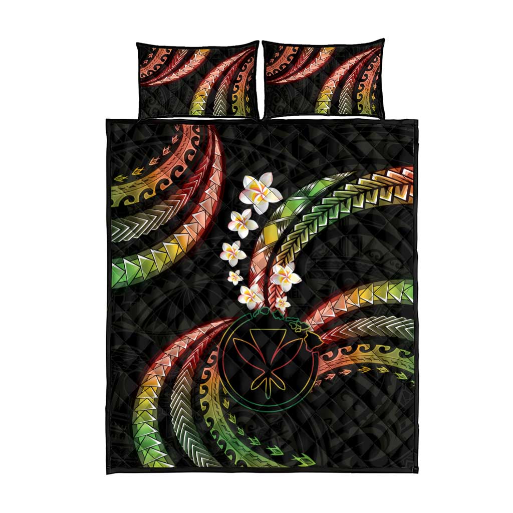 Hawaii Map Kanaka Maoli Quilt Bed Set Fantastic Frangipani Reggae