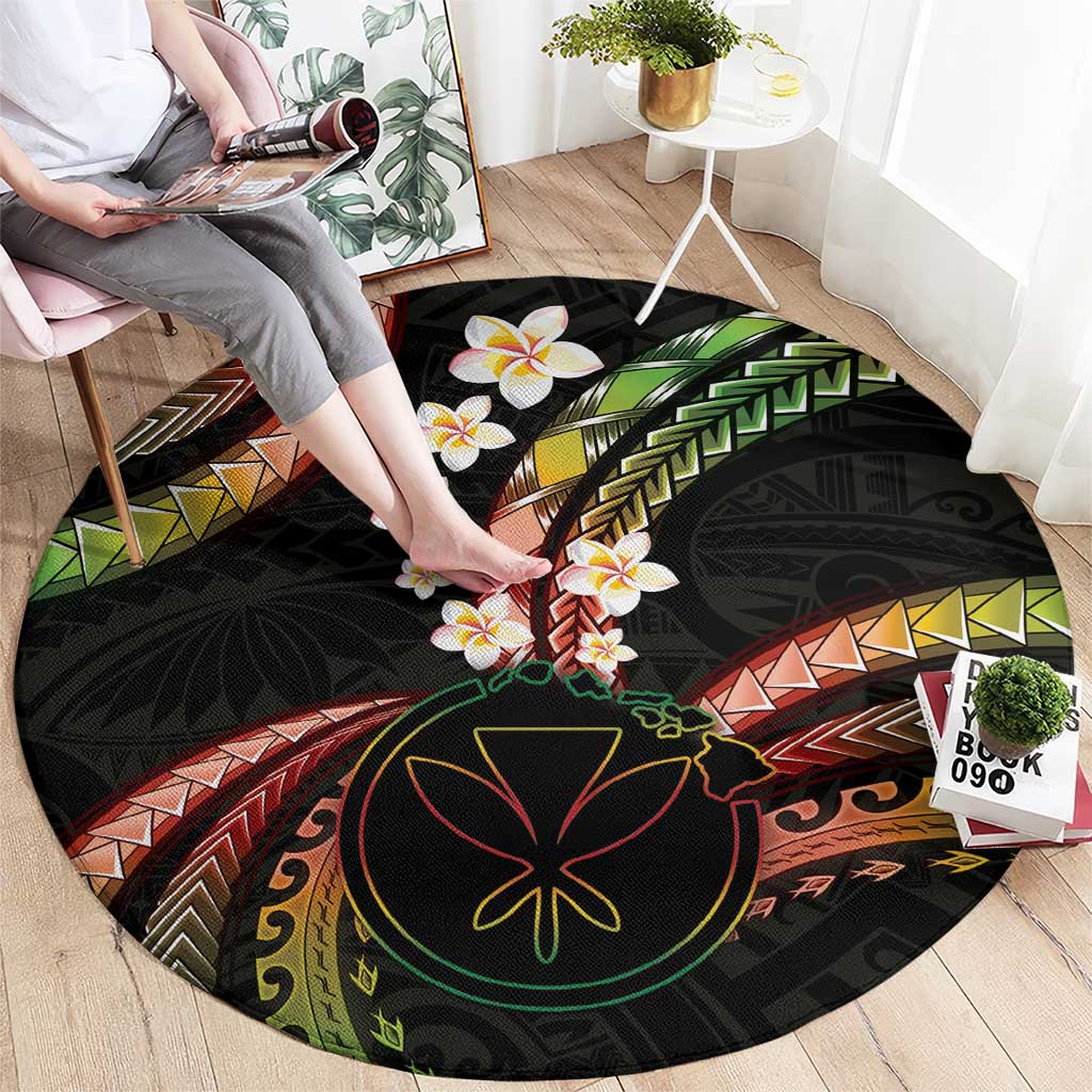 Hawaii Map Kanaka Maoli Round Carpet Fantastic Frangipani Reggae