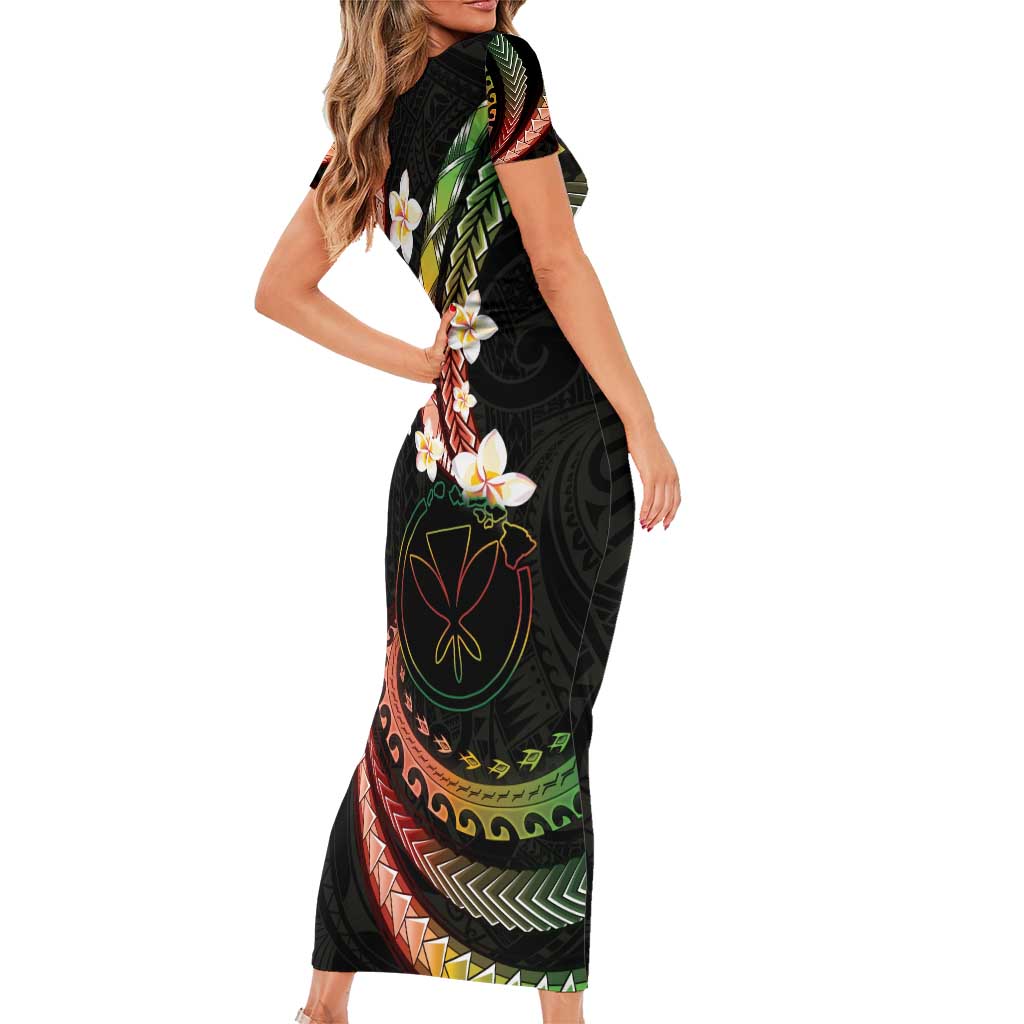 Hawaii Map Kanaka Maoli Short Sleeve Bodycon Dress Fantastic Frangipani Reggae