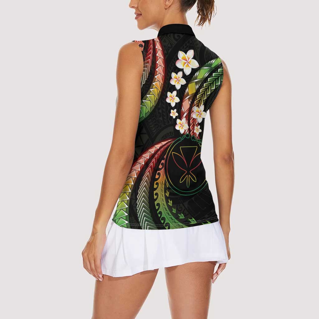 Hawaii Map Kanaka Maoli Women Sleeveless Polo Shirt Fantastic Frangipani Reggae
