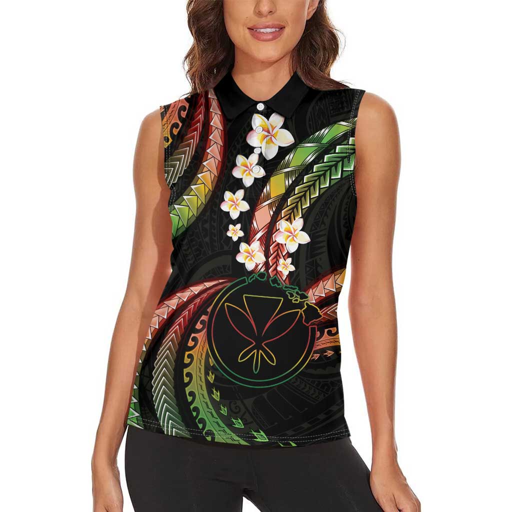 Hawaii Map Kanaka Maoli Women Sleeveless Polo Shirt Fantastic Frangipani Reggae
