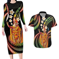 Hawaii King Kamehameha Couples Matching Long Sleeve Bodycon Dress and Hawaiian Shirt Fantastic Plumeria Reggae LT01 Reggae - Polynesian Pride